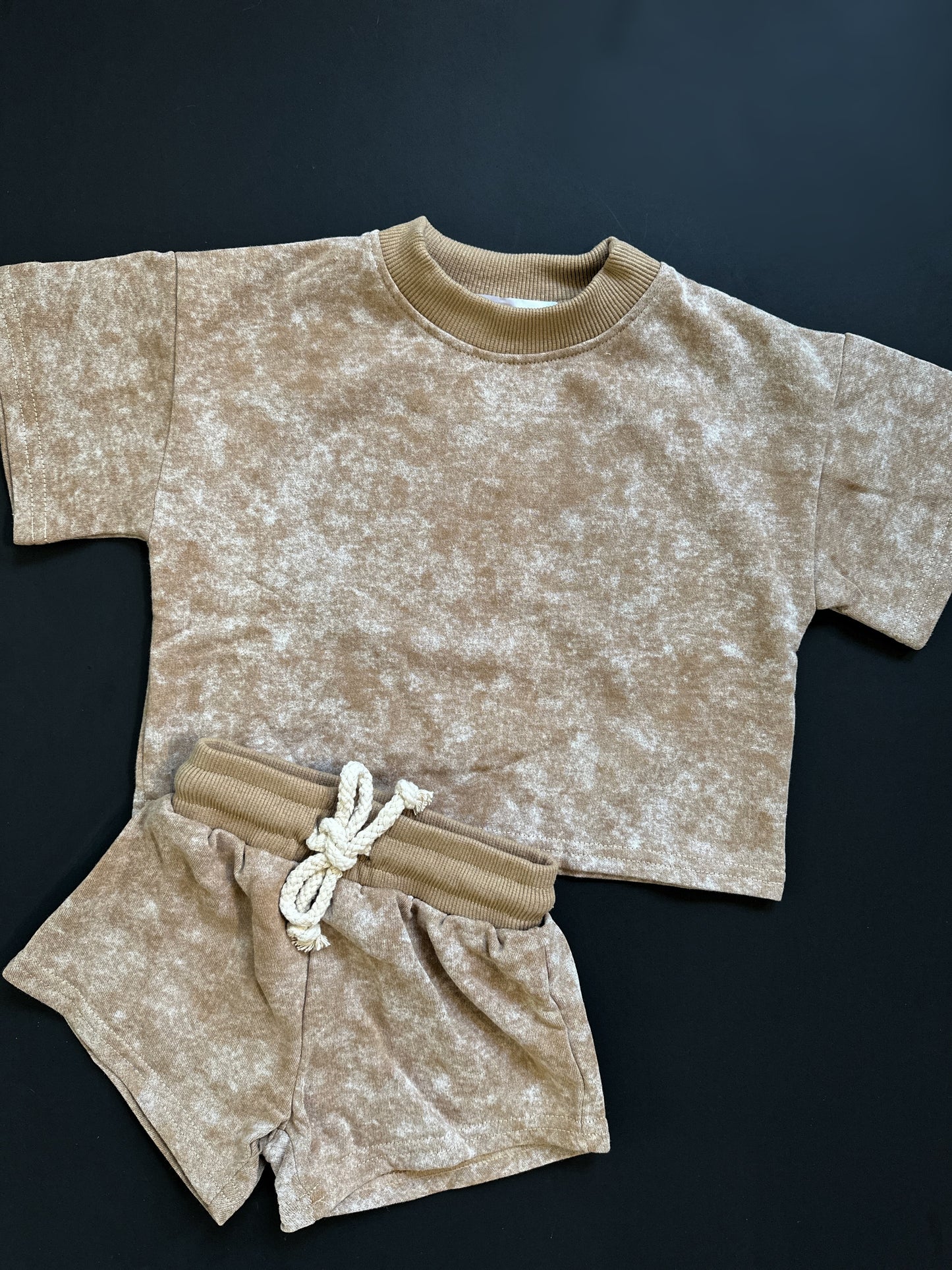 Tan Vintage Wash Short Set